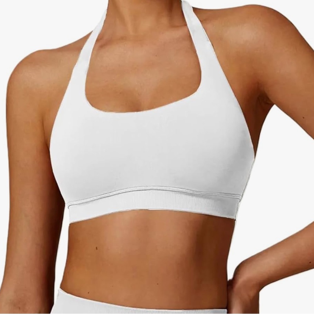 White Halter Neck Sports Bra